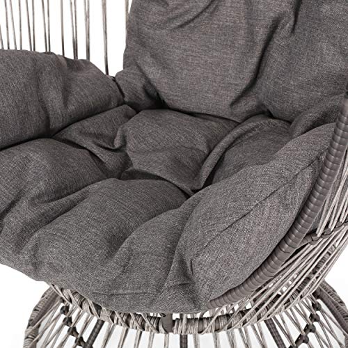 Light Brown Beige Wicker Swivel Egg Chair with Cushion H7944