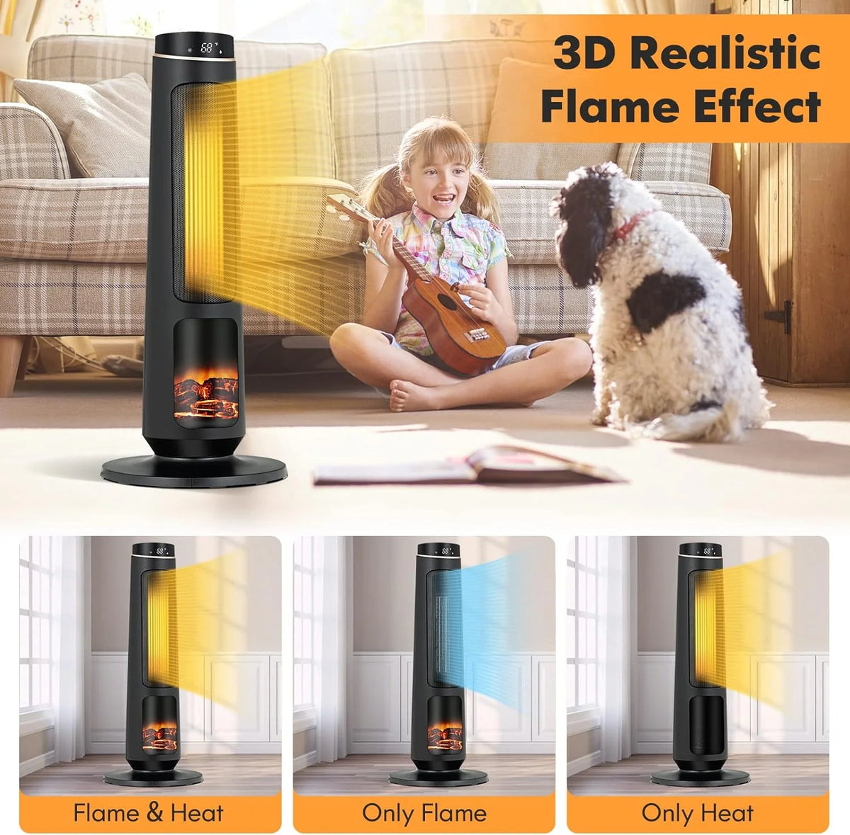 1500W Black Ceramic Tower Heater with Remote Control Y3991