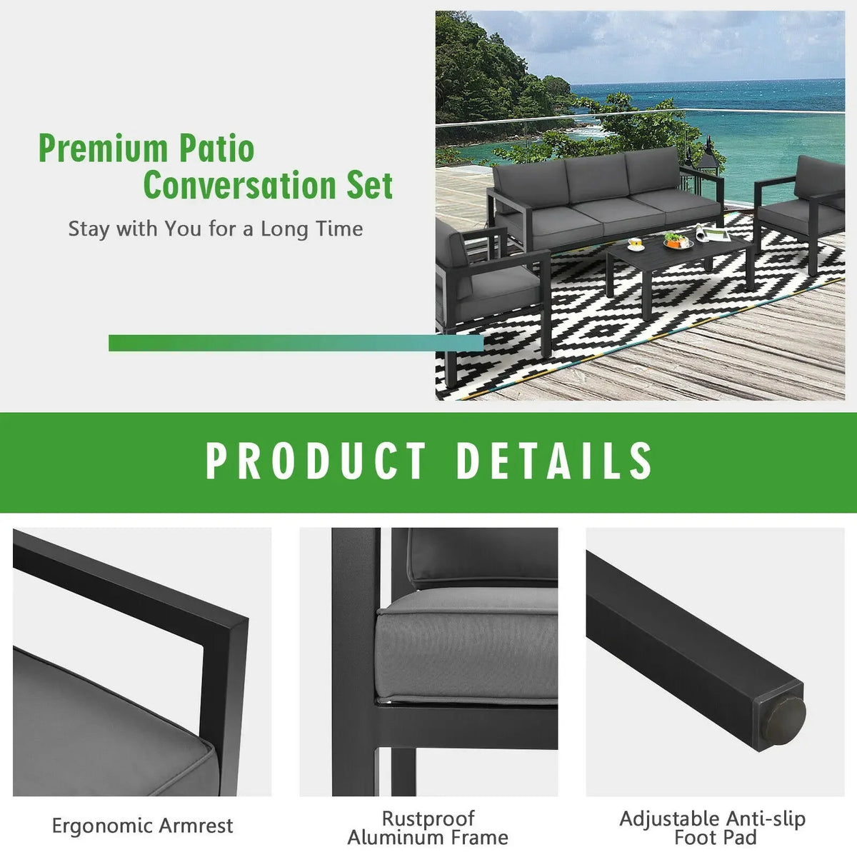 4-Piece Outdoor Patio Furniture Set Sectional Sofa Set Coffee Table L5053