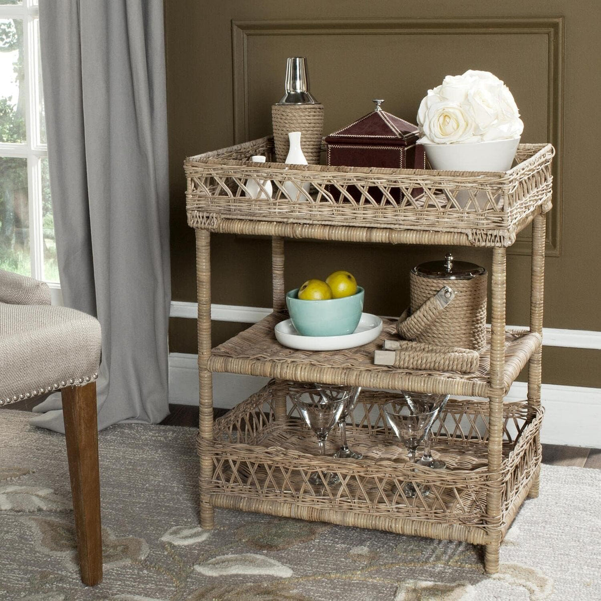 Natural Wicker 3 Tier Accent Table N523