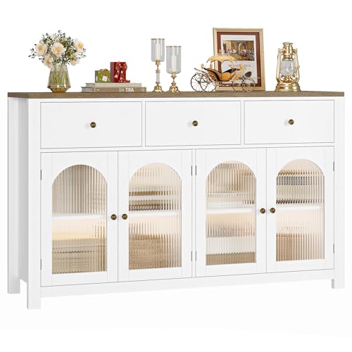 Black 55.1" Wood Buffet Cabinet with 3 Drawers and 4 Doors O69931