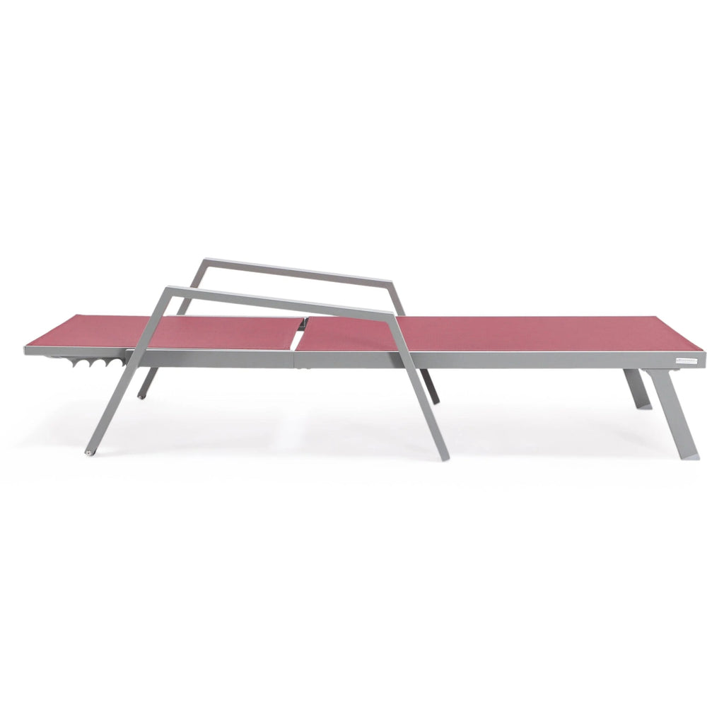 Patio Chaise Lounge Chair with Grey Arms Set of 2 Burgundy B684