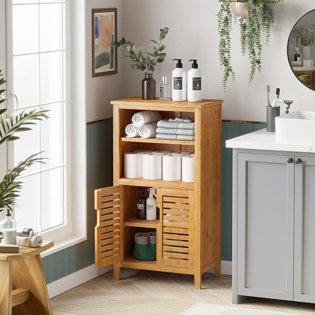 Bamboo Storage Cabinet with Double Doors and Open Shelves E4708