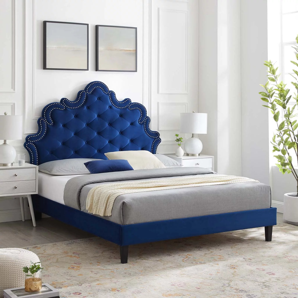 Button-Tufted Velvet Twin Bed K157065