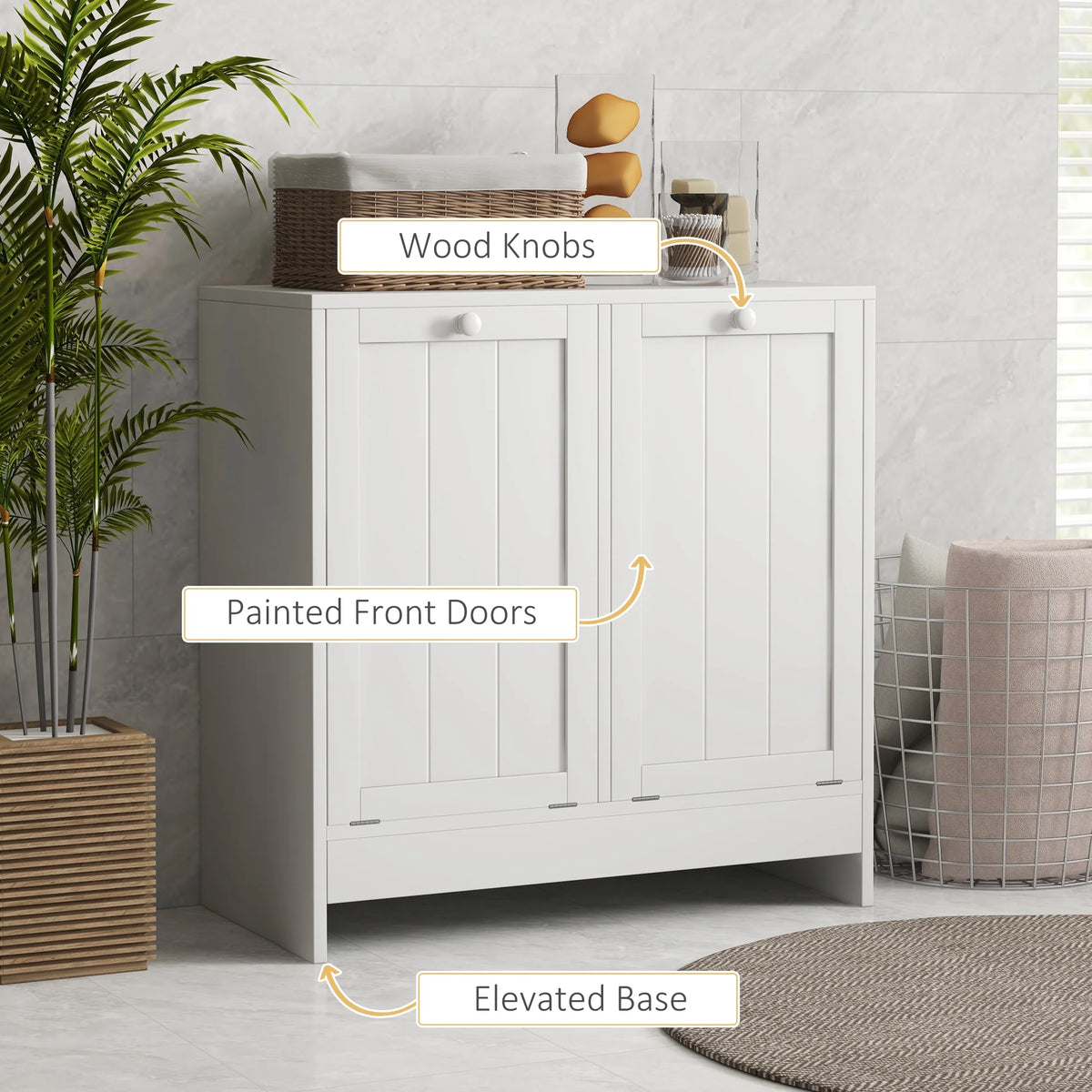 White Tilt-out Laundry Cabinet with 2 Hamper Compartments Z219175