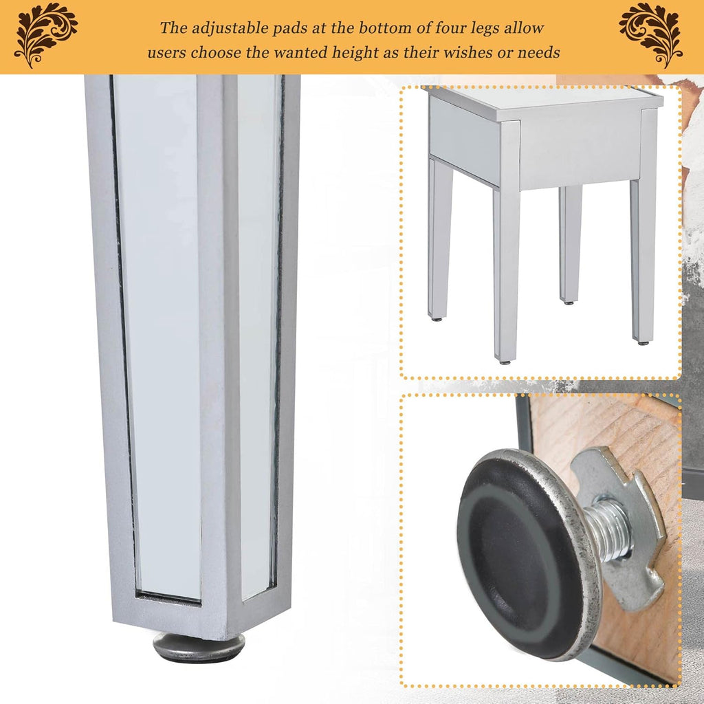 Silver Glass Mirrored End Table with Drawer B939