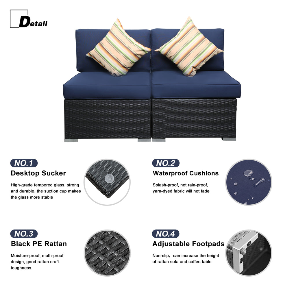 Gray Outdoor Patio Conversation Sofa Set with Padded Wicker Rattan Chairs G455666