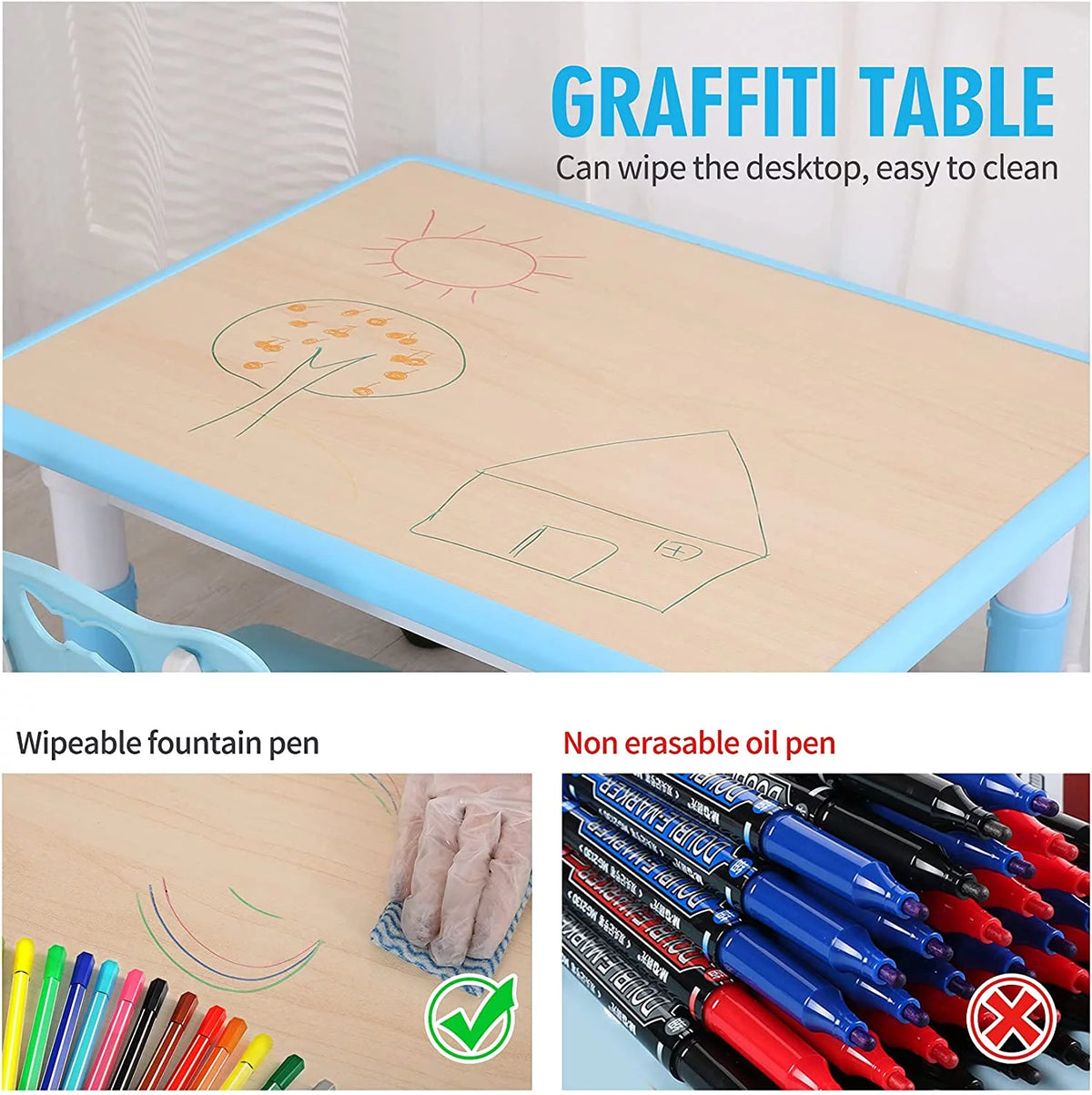 Kids Height Adjustable Plastic Study Table and Chairs Set I821