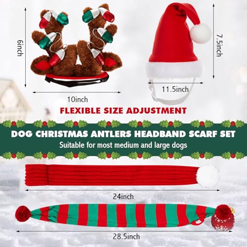 4 Pcs Dog Christmas Antlers Headband Scarf Set P2898