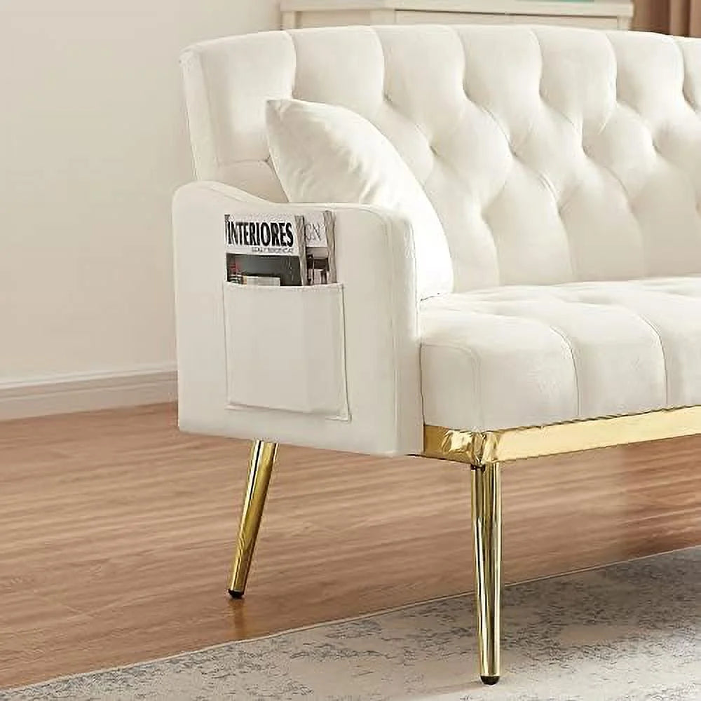 Beige Chenille Two-Seater Sofa with Metal Legs U272
