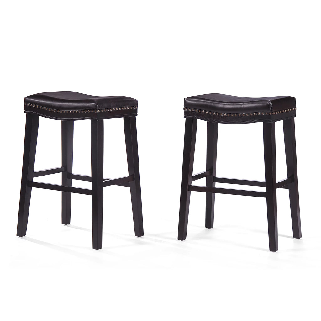 Brown Leather Saddle Stool Set of 2 E441