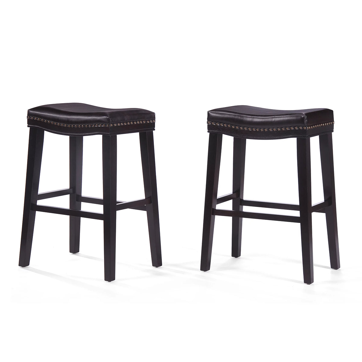 Brown Leather Saddle Stool Set of 2 E441