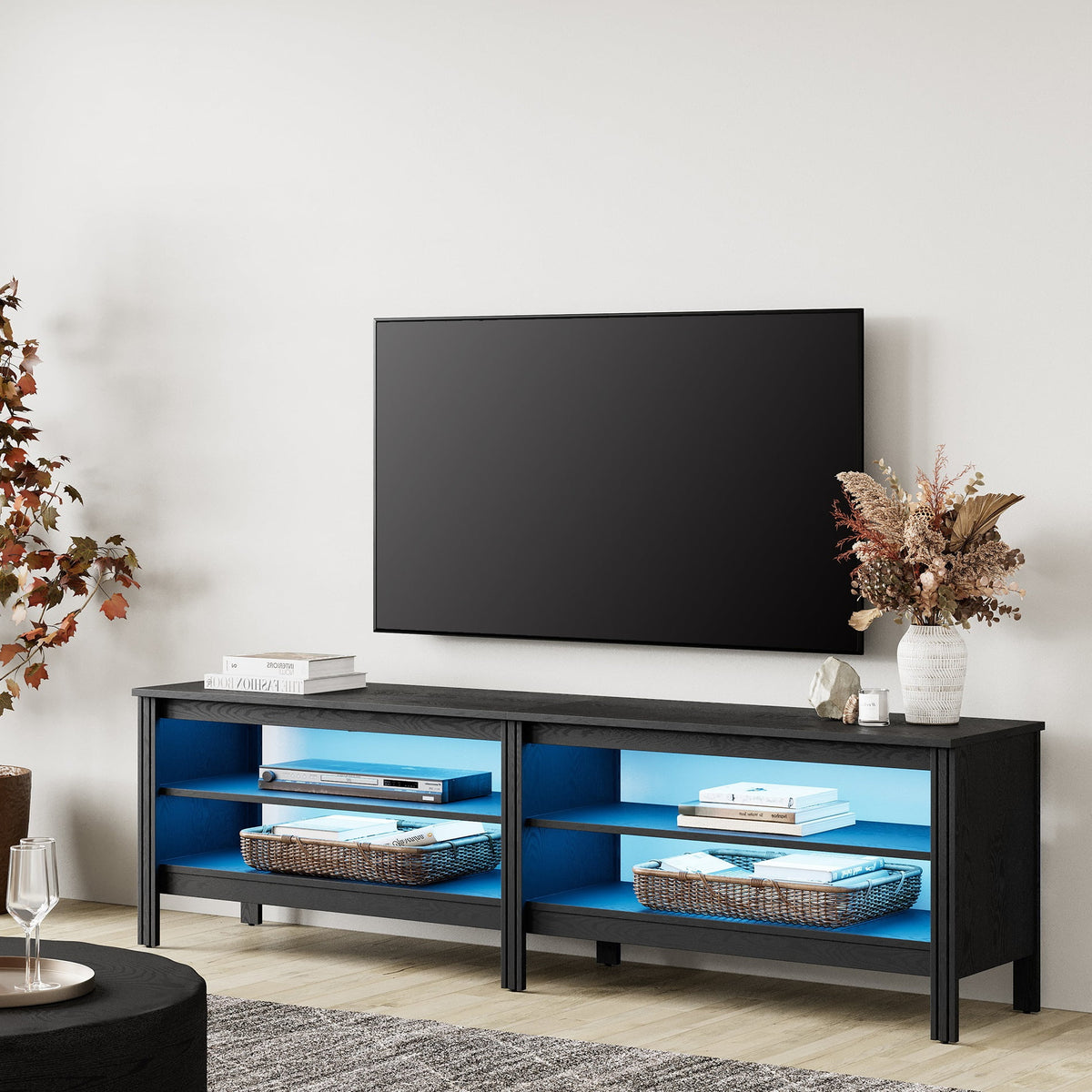 Black 70 inch Wood TV Stand with 4 Storages L425888
