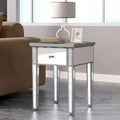 Silver Glass Mirrored End Table with Drawer B939