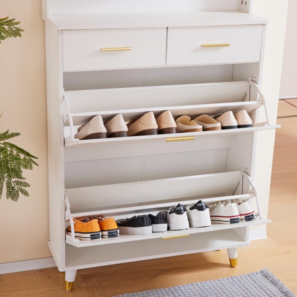 White Entryway Armoire with Drawers and Shelves M8193