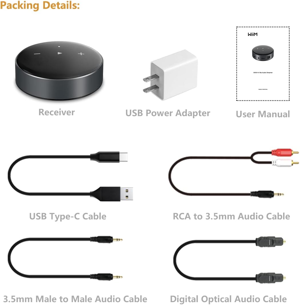 Wiim Mini Airplay 2 Music Streamer WiFi/Bluetooth Wireless Connection, Multiroom/Multizone Stereo Receiver Audio Adapter N716322
