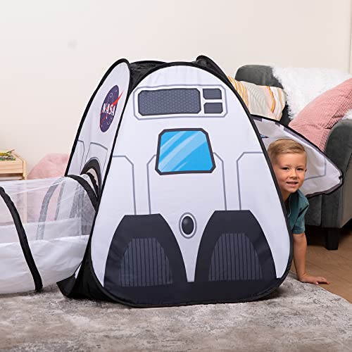 White Rocket Ship Pop up Play Tent with Tunnel and Playhouse Kids Indoor Outdoor Spaceship Tent Set U702861