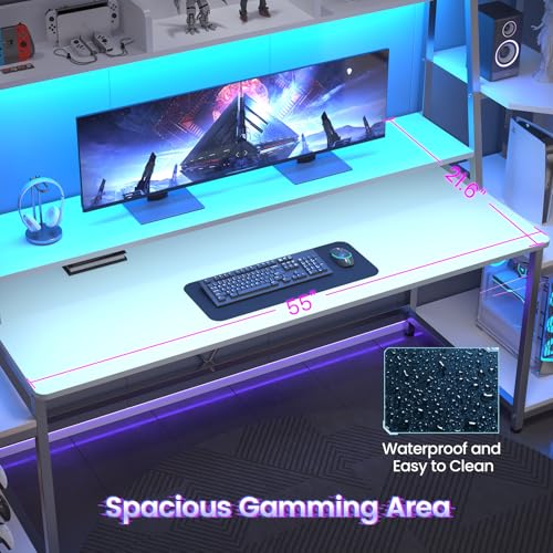 78.8'' Black Gaming Desk with LED Lights, Hutch and Storage Shelves V5226