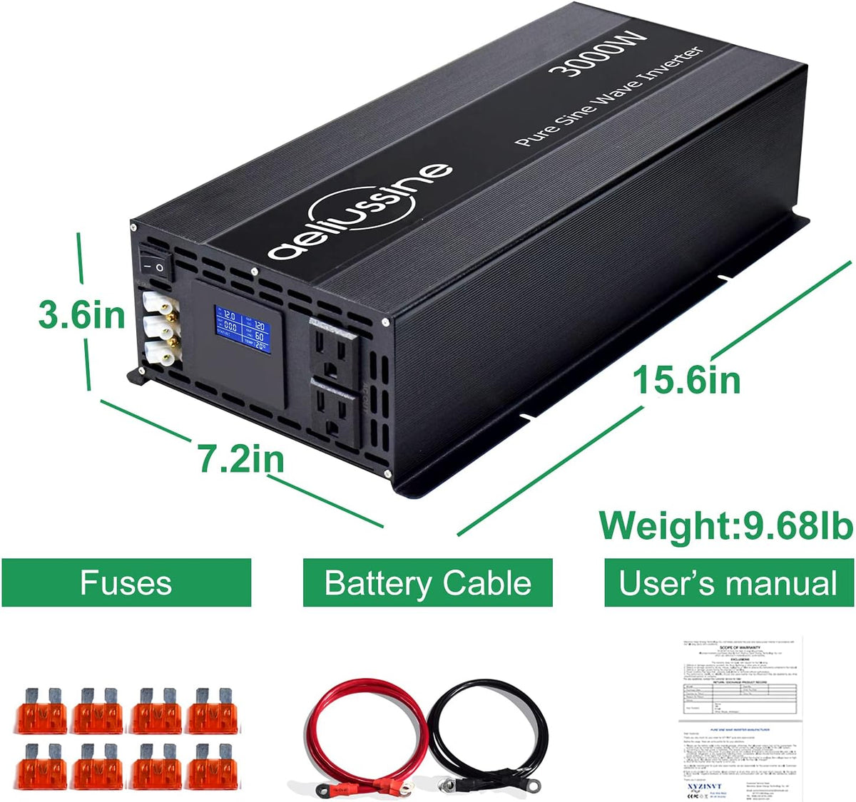 2000 watt Pure Sine Wave Power Inverter 24v dc to ac 110v 120v F908657