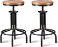 Metal Adjustable Height Bar Stool Set of 2 Black Wooden Top T5726