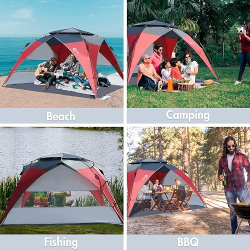 Red/Grey 2-4 Person UPF50+ Beach Tent with Carry Bag J37121