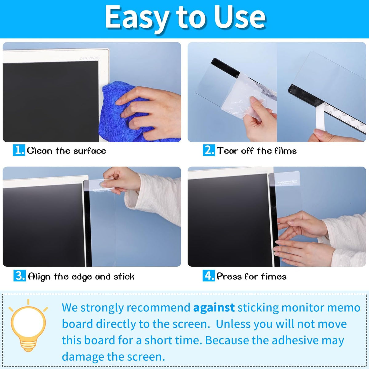 4PCS Acrylic Computer Monitor Memo Board U2409