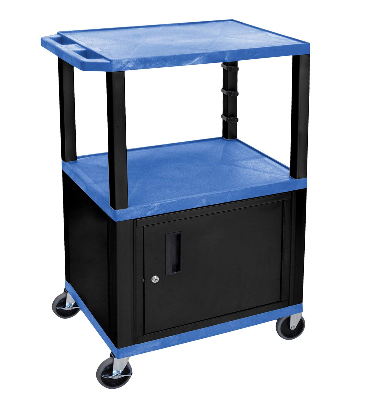 42x22 A/V Cart with 3 Shelves and Cabinet, Black Legs O961