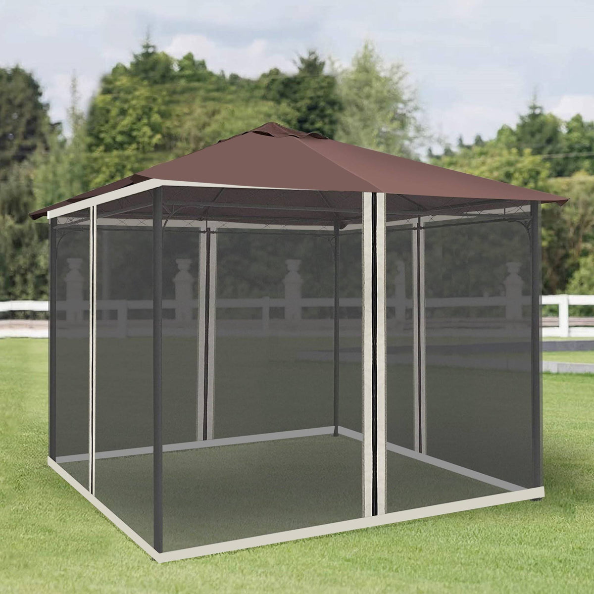 4-Panel Mesh Mosquito Netting Sidewalls with Zippers for Patio Gazebo G225602