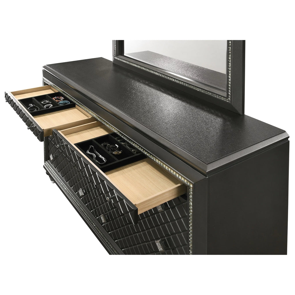 Black Silver 8 Drawer Wooden Dresser E976