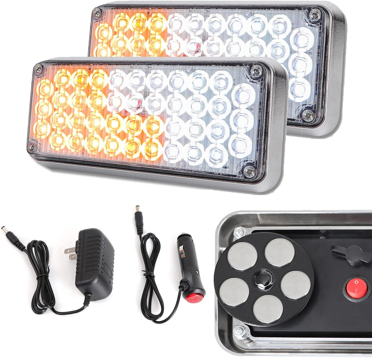 2pcs Strobe Flashing Hazard Red Lights for Trucks Vehicles Wireless Magnetic 42 LED Trailer Tail Marker Warning Emergency Light 3 Patterns Rechargeable Pack of 2 P3707
