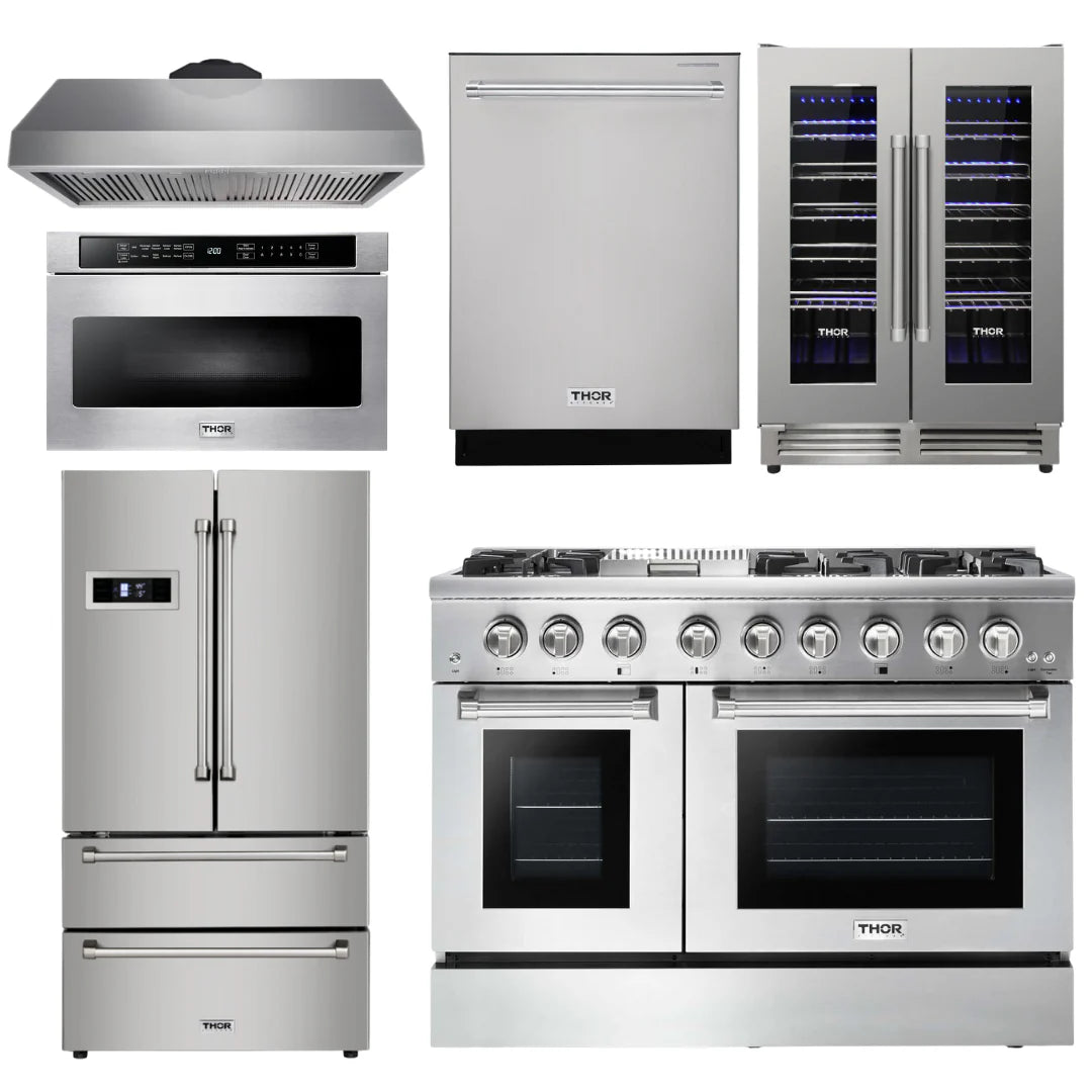 48 Propane Dual Fuel Range, Range Hood, Refrigerator, Dishwasher, Microwave, Wine Cooler U847