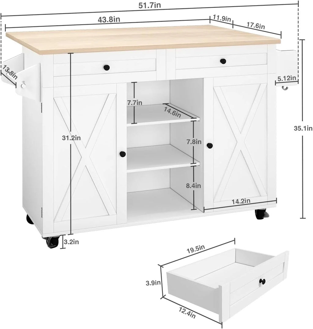 White Kitchen Island with Storage and Drop Leaf I29460