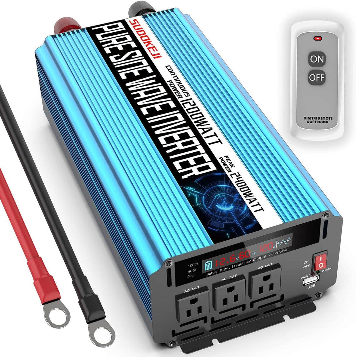 2000W Pure Sine Wave Power Inverter 12V DC to AC 110V/120V Converter with LCD Display G70635