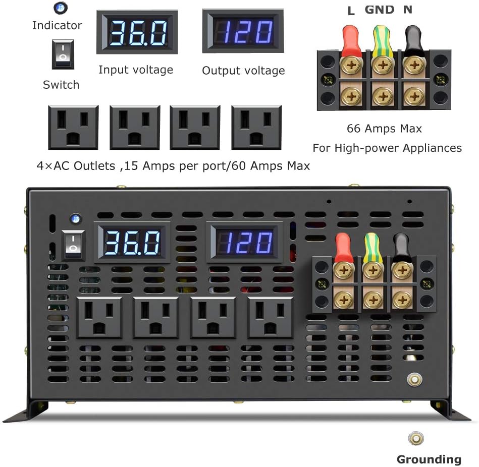 8000W Pure Sine Wave Power Inverter DC 36V to AC 120V S1327