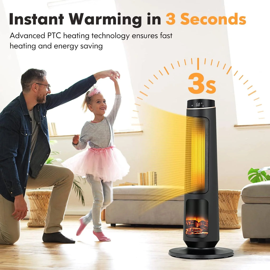 1500W Black Ceramic Tower Heater with Remote Control Y3991