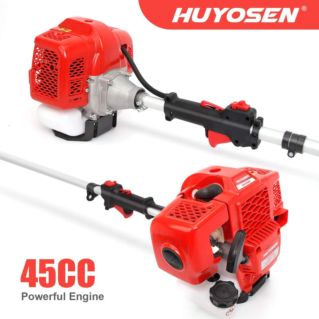 Gas Pole Saw 45CC 2-Cycle 8.2 FT to 11.4 FT Extension 5 in 1 Weeder Eater Hedge Trimmer Chainsaw Brush Cutter 3T Blade O525