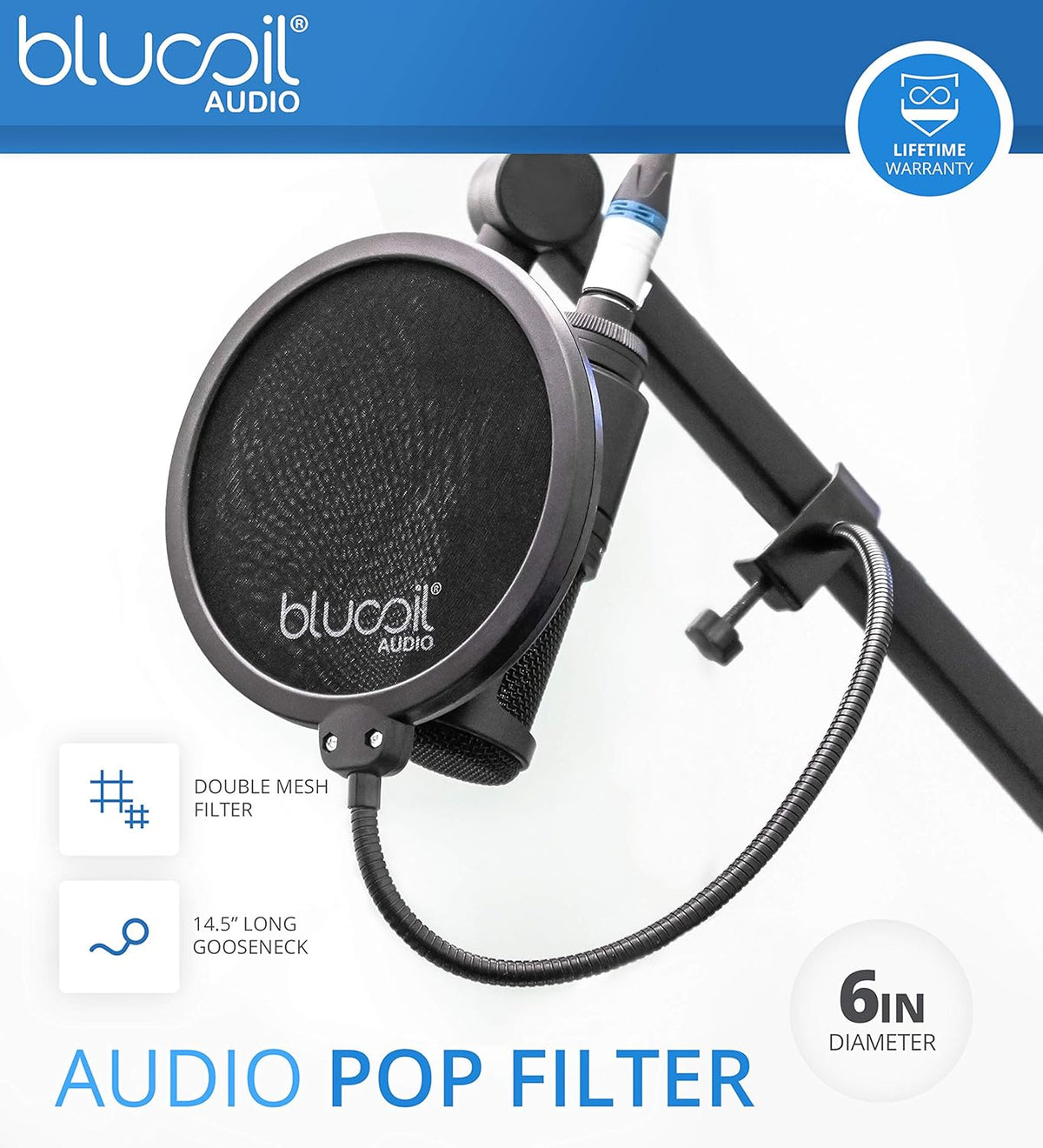Cardioid Condenser Studio XLR Microphone Bundle with USB Audio Interface, XLR Cable, Pop Filter, Headphone Hook, and Headphones A8000