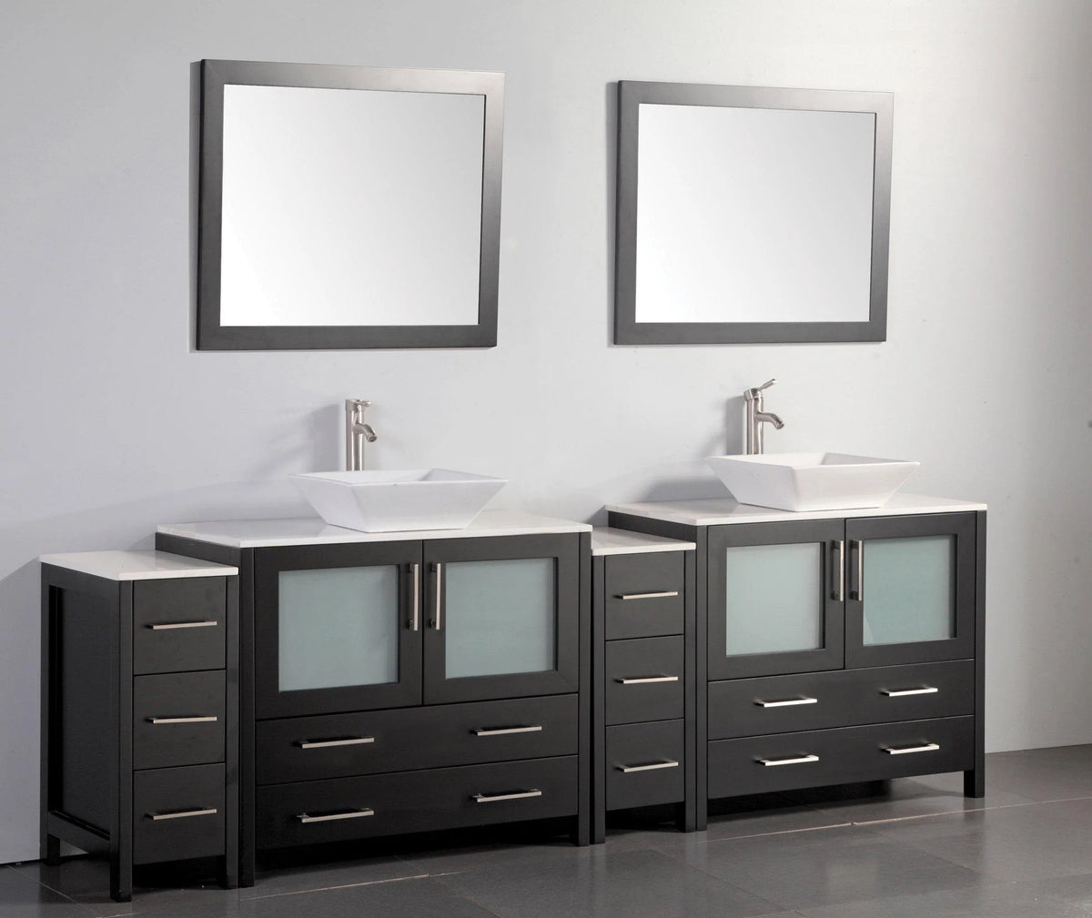 96 in. Double Sink Vanity Cabinet with Ceramic Vessel Sink & Mirror B22171