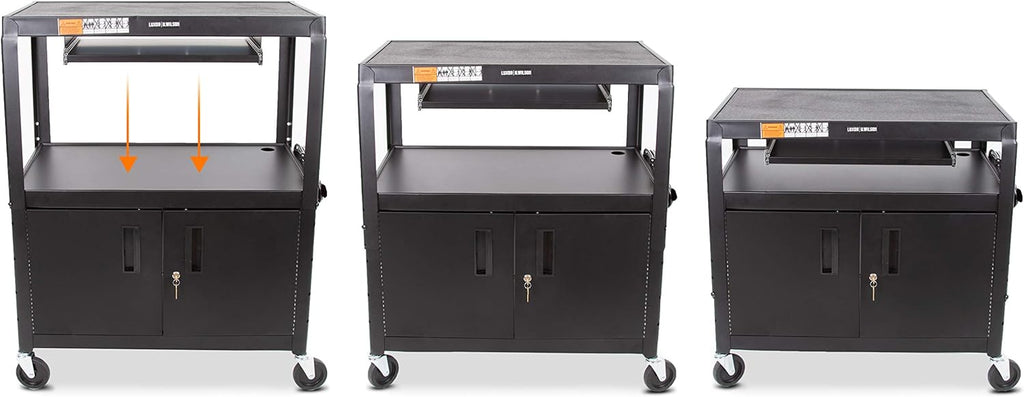 Black Extra Wide AV Cart with Locking Cabinet T96148