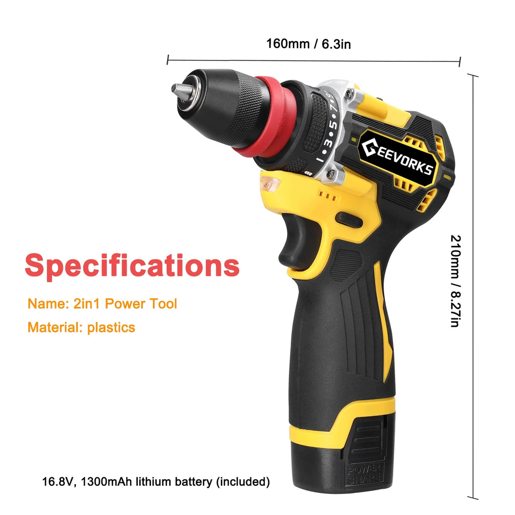 Electric Screwdriver 45Nm Torque 16.8V 2in1 Drill V707