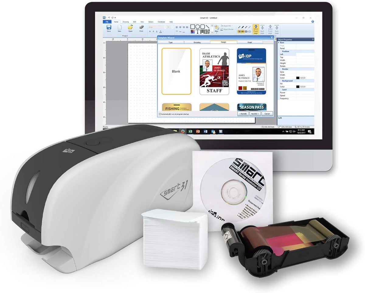 ID Card Printer Bundle with YMCKO Ribbon, 100 PVC Cards and USB Camera C71188