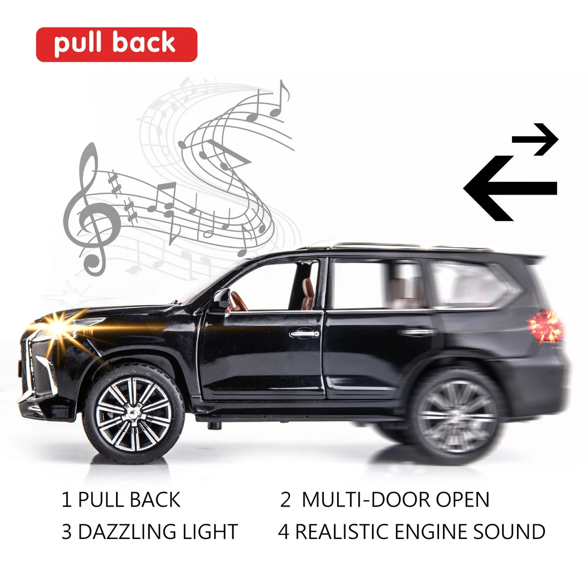 1/24 Lexus 570 Off-Road Luxury SUV Model Car, Zinc Alloy Pull Back Toy Car with Sound and Light I929249