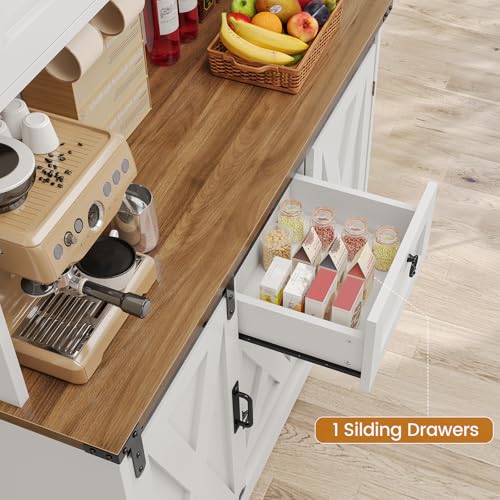 White Kitchen Pantry Cabinet with Drawer and Sliding Barn Doors D13456