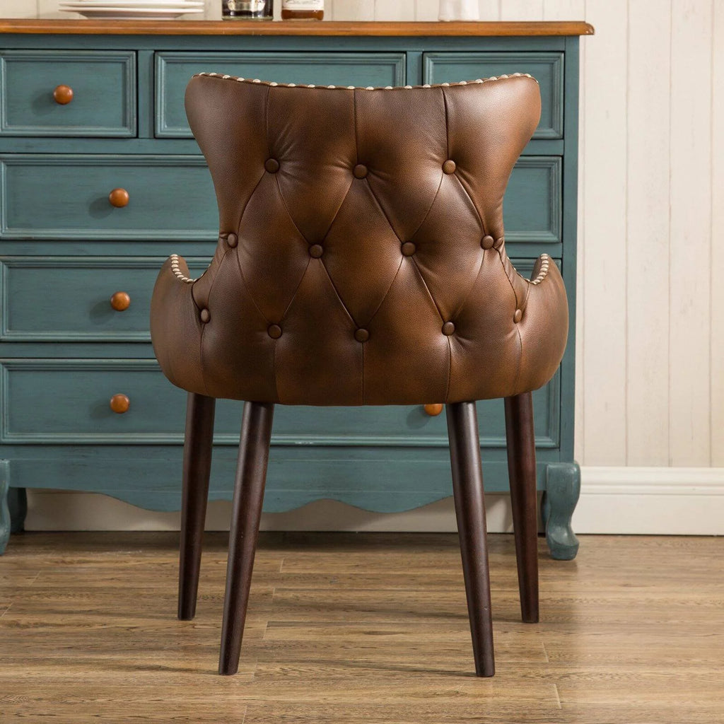 Tufted Button Back Barrel Chair with Nailhead in Brown V2226