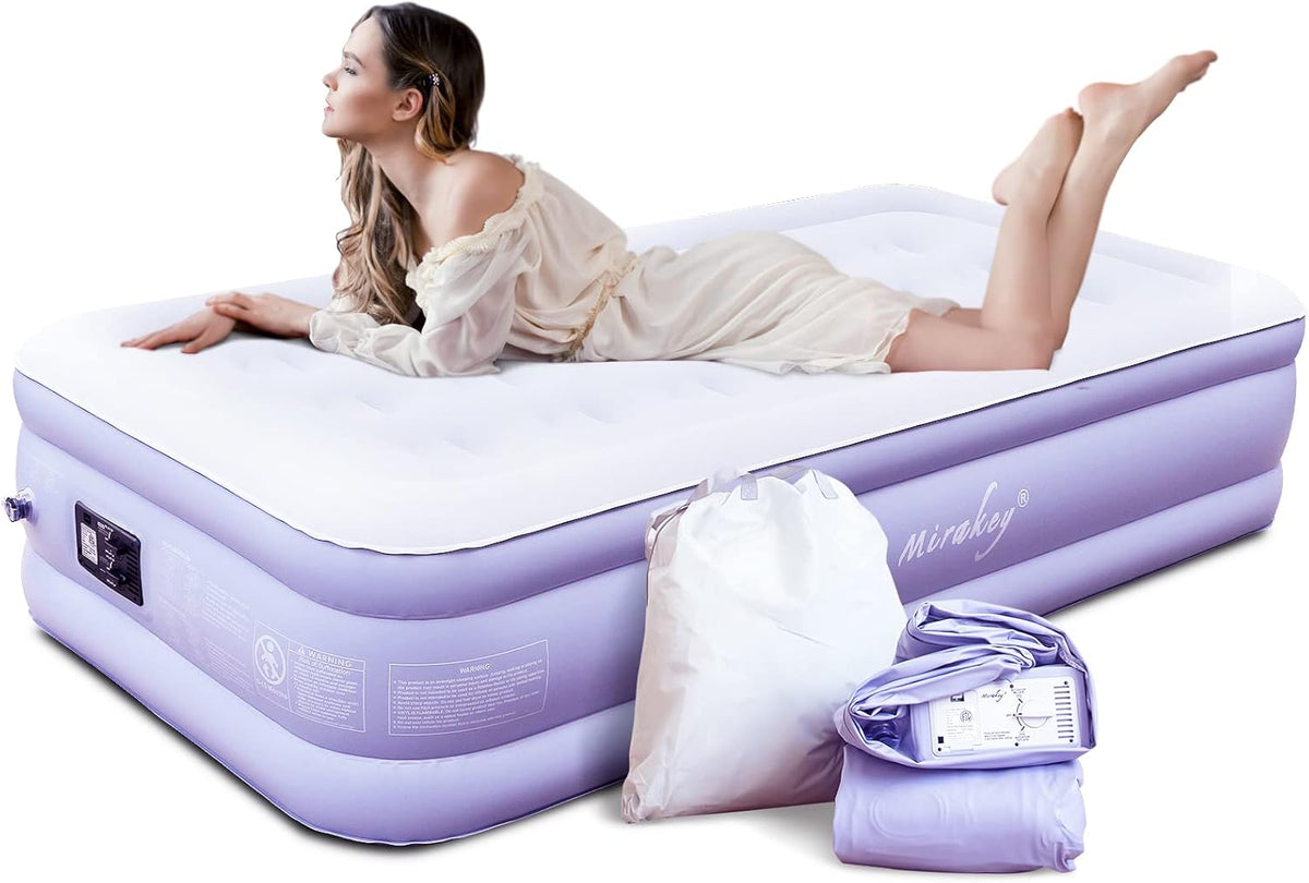 Twin Velvet Flocked Air Mattress with Built in Pump W271