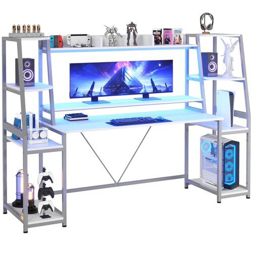 78.8'' Black Gaming Desk with LED Lights, Hutch and Storage Shelves V5226