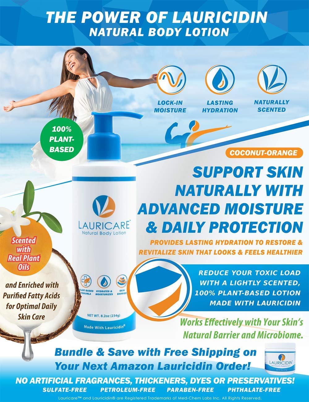 Monolaurin 227g Jar + Activated Derma Lotion 8.2 Ounce Bundle N46439