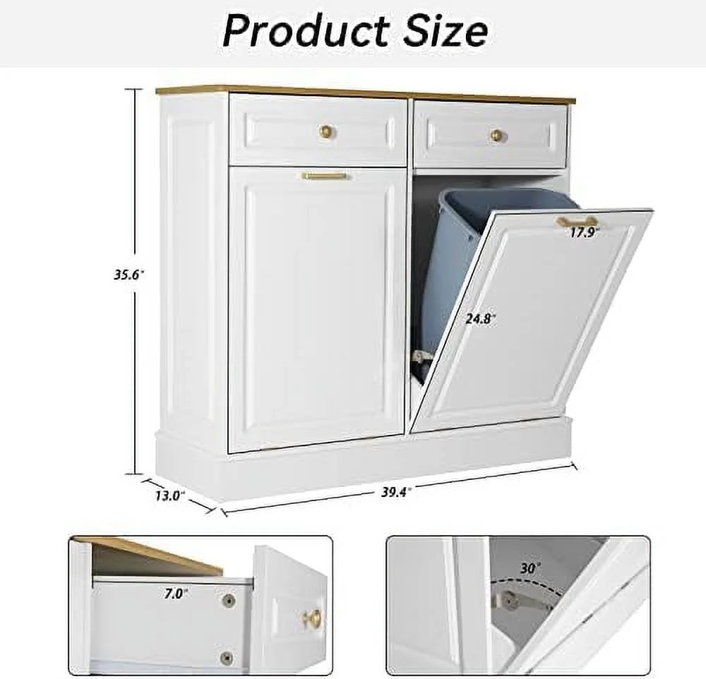 Double Barn Door Style Trash Cabinet with Solid Hideaway Drawer Y297758