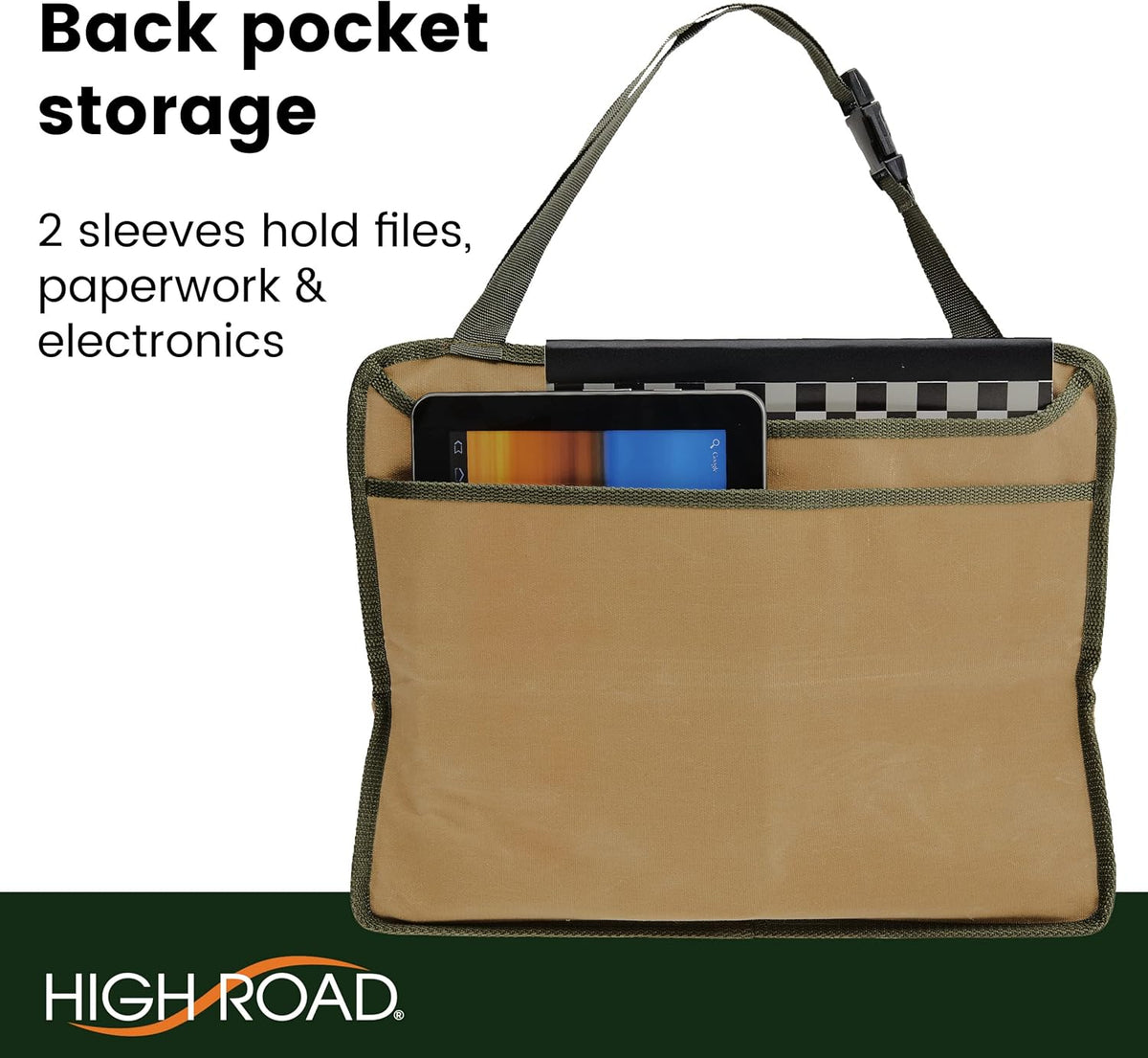 Waxed Nylon Car Front Seat Organizer with Faux Leather Trim (12-pocket) E512