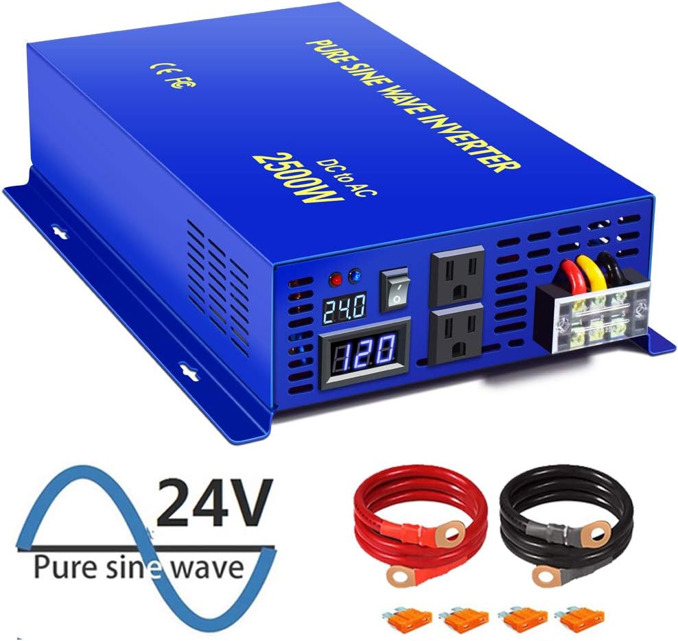 Pure Sine Wave Inverter 24V to 110v 120v 2500 Watt with Dual AC Receptacles G743